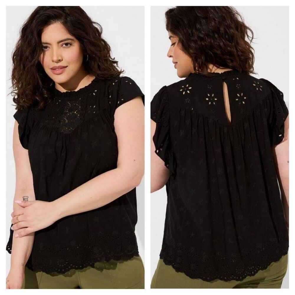 NEW Torrid eyelet‎ ruffle black top blouse Size 2X